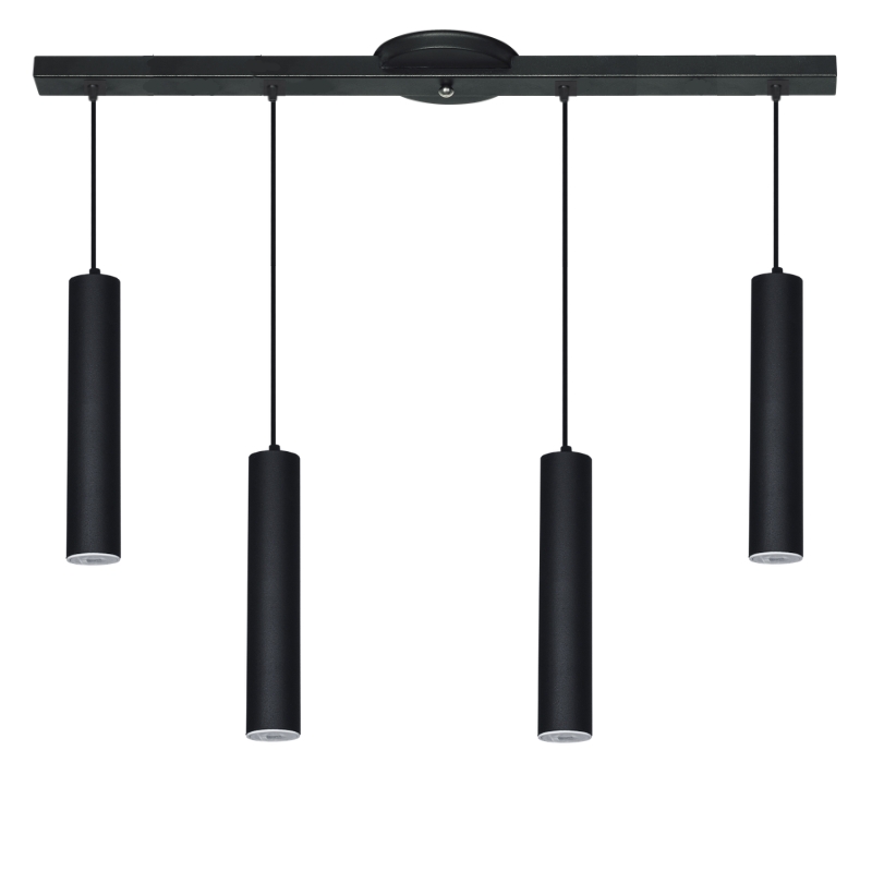 Base con 4 Colgante Tubo 50 Cm Blanco Negro 7W