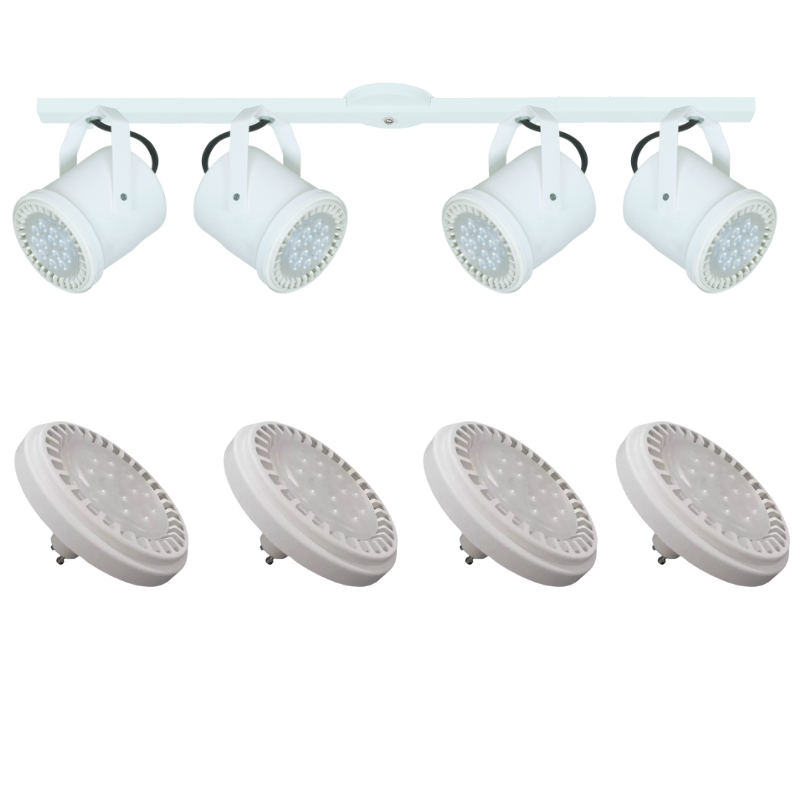 Base Riel 4 Spot Tacho Blanco / Negro AR111 LED 11w