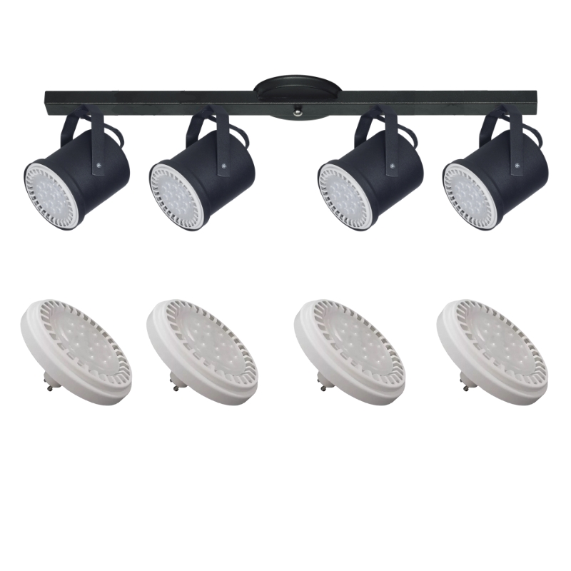 Base Riel 4 Spot Tacho Blanco / Negro AR111 LED 11w