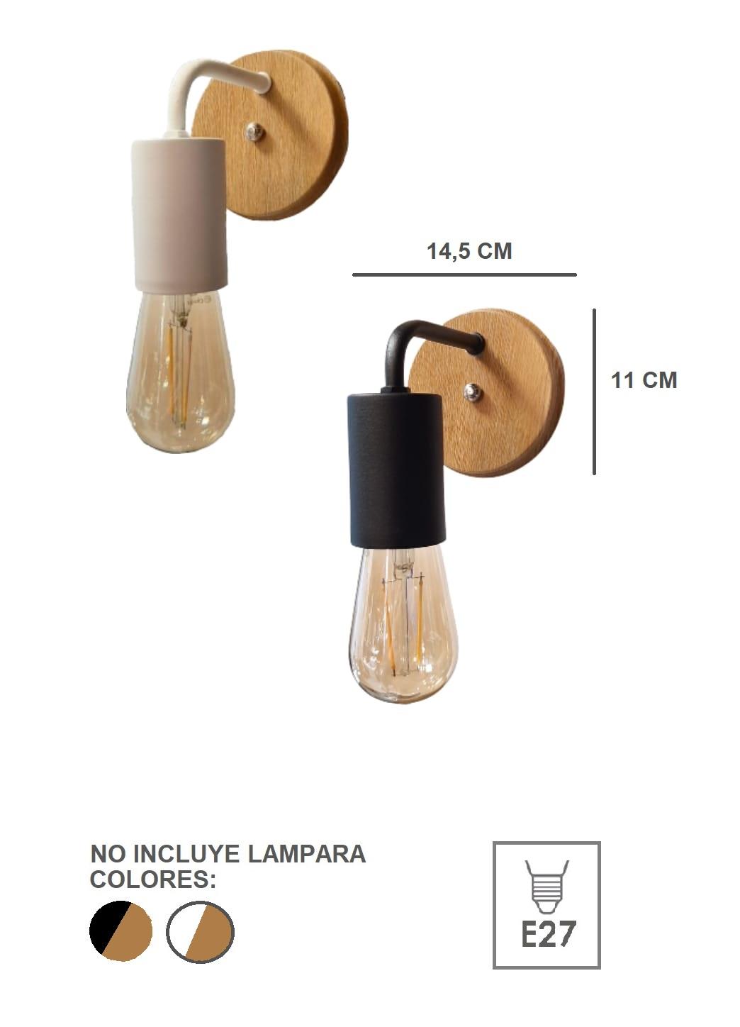 Aplique Pared Blanco Negro Simil Madera Apto Vintage Led