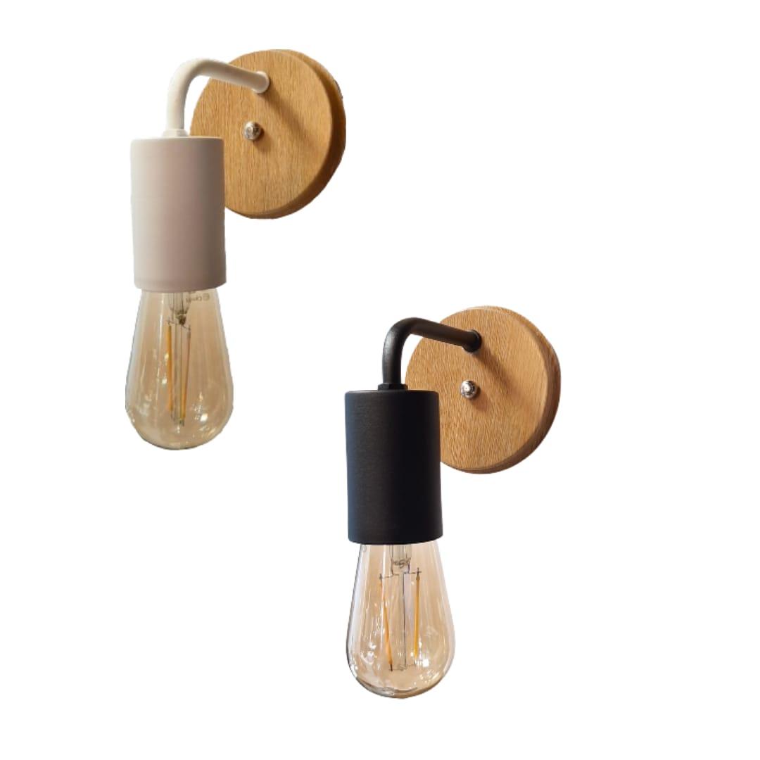 Aplique Pared Blanco Negro Simil Madera Apto Vintage Led