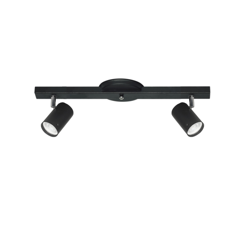 Base Riel 2 Spot Recto Movil Negro Dicroica Led 7w