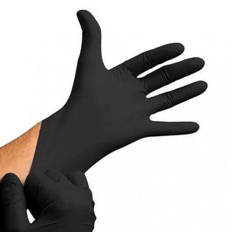 Guantes de examen de nitrilo negro reforzados talle unico con certificacion.