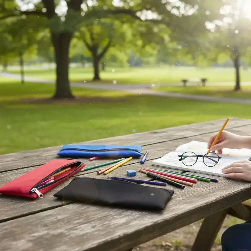 Cartuchera plana un cierre colores surtidos ideal para el jardín y primaria.