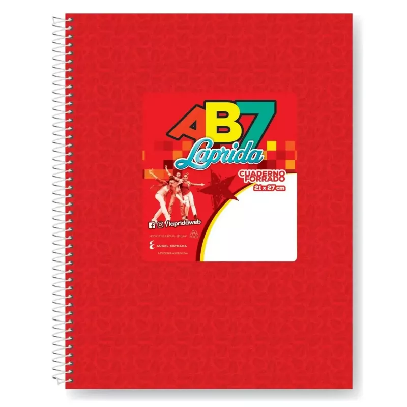 Cuaderno anillado Laprida AB7 grande 21x27 forrado para secundaria y primaria.