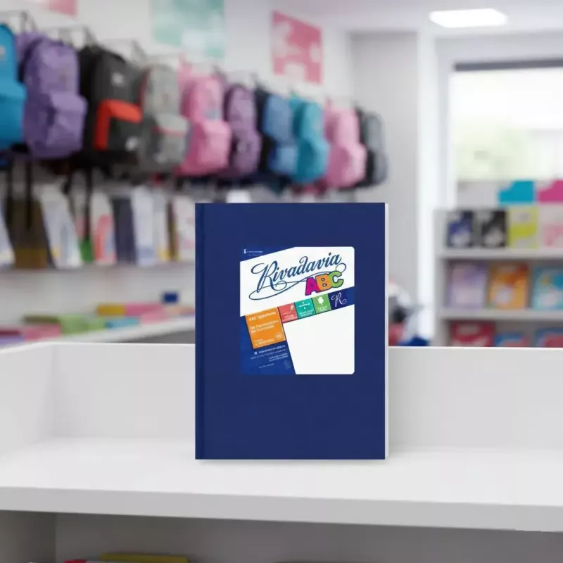 Cuaderno Rivadavia forrado azul tapa dura 50 hojas rayadas original.