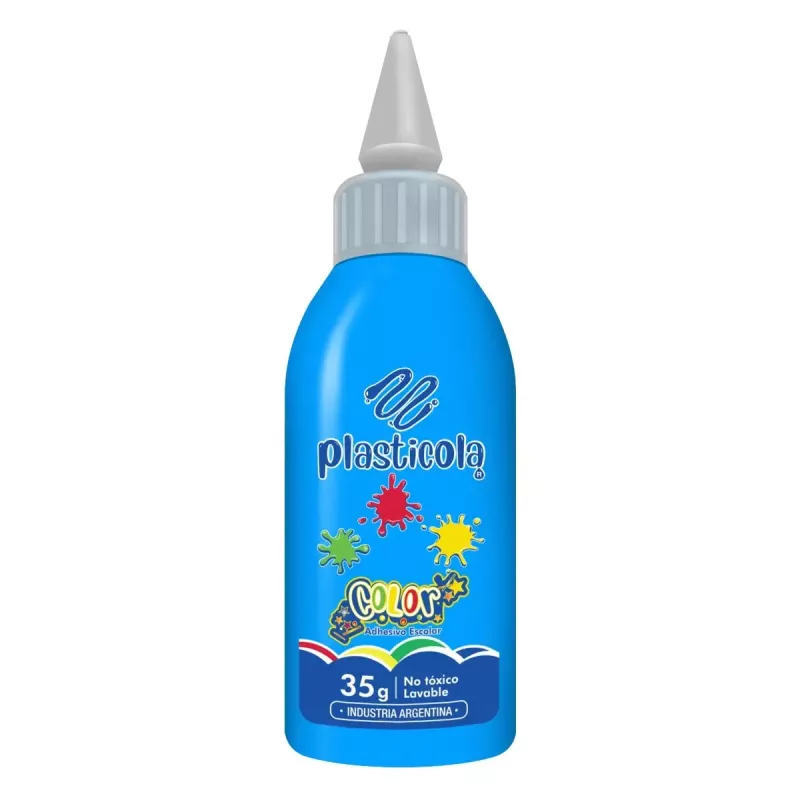 Adhesivo vinílico Plasticola color Celeste x 35g para niños y manualidades creativas.