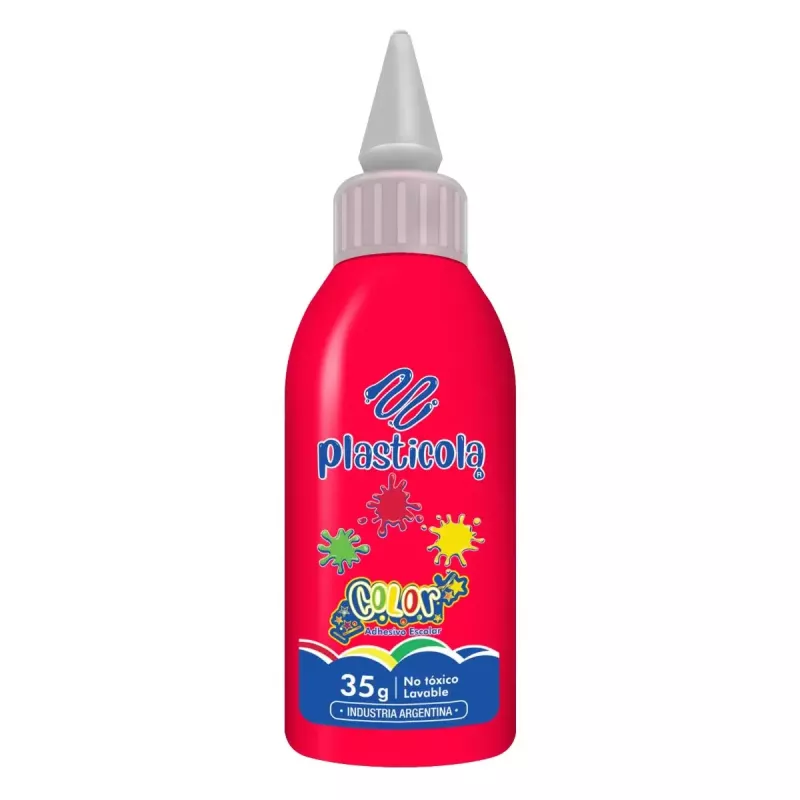 Adhesivo Plasticola color Rojo x 35g para manualidades y decoración escolar.