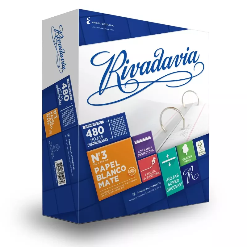 Repuesto Rivadavia 480 hojas cuadriculado número 3 con banda protectora reforzada.