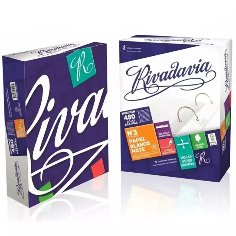 Pack de hojas Rivadavia rayadas 480 unidades precio mayorista directo de fábrica.