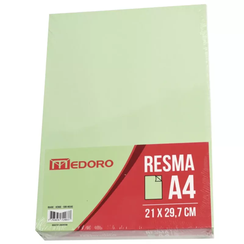 RESMA A4 X 500 HOJAS 75 GRS. MEDORO COLOR VERDE