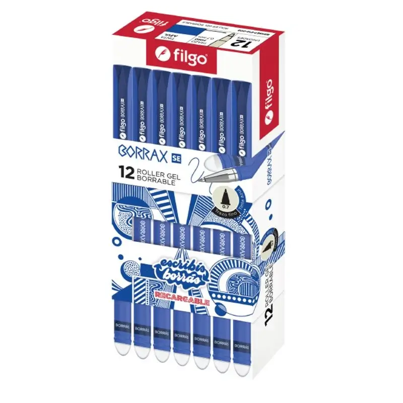Pack de bolígrafos borrables Filgo Borrax SE azul venta por caja y bulto.