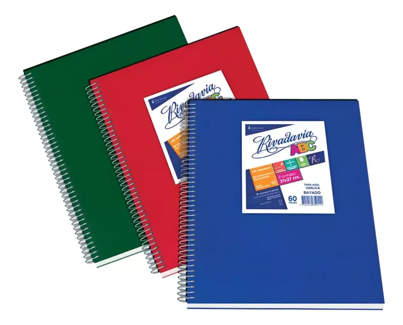 Cuaderno Rivadavia ABC con espiral y tapa forrada azul 60 hojas de alto gramaje.