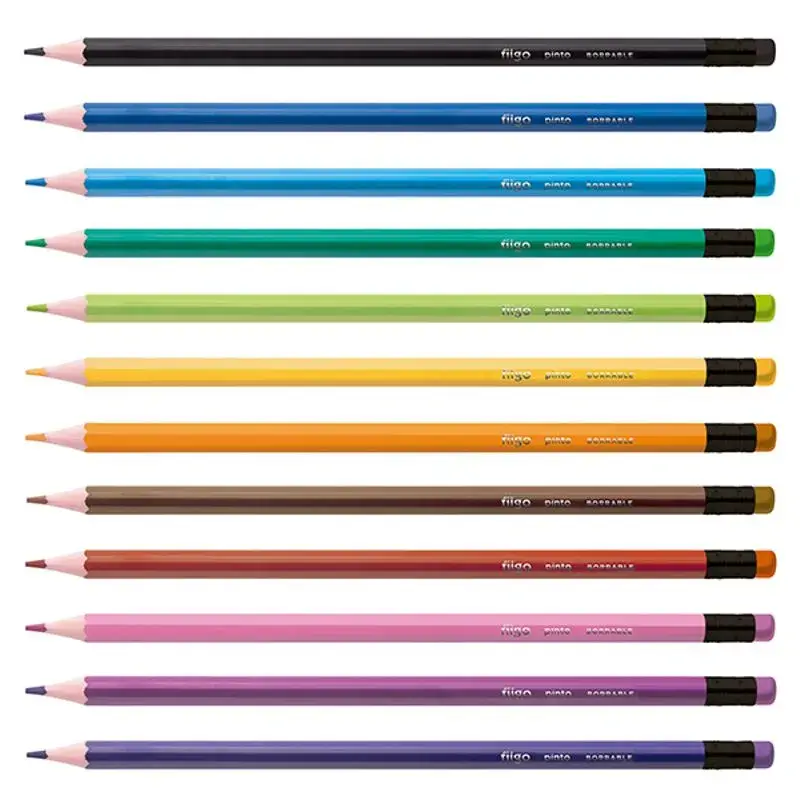 Lapicitos de colores borrables Filgo x 12 largos para dibujo escolar y primaria.