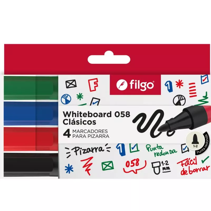 MARCADOR PIZARRA FILGO 058 PUNTA REDONDA BLISTER X4 UNIDADES SURTIDO