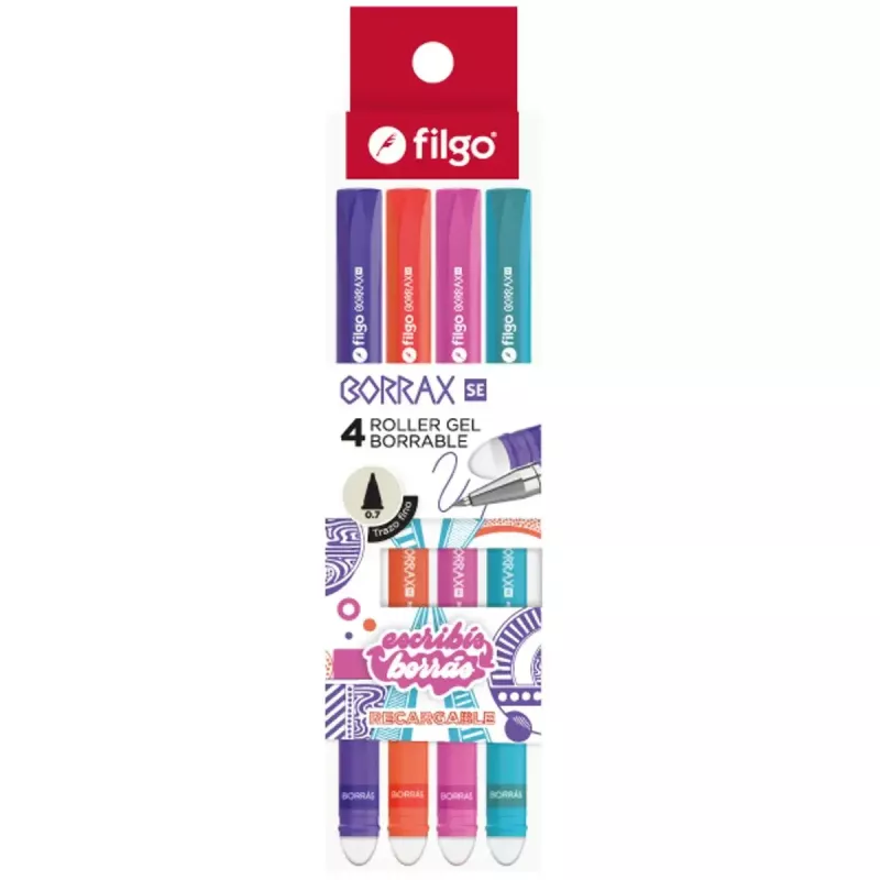LAPICERAS ROLLER GEL FILGO BORRABLE BORRAX SE X 4 COLORES