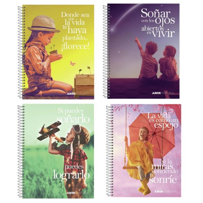 CUADERNO TAPA DURA ARTE MOTIVATION  22X29 100 HOJAS RAYADO