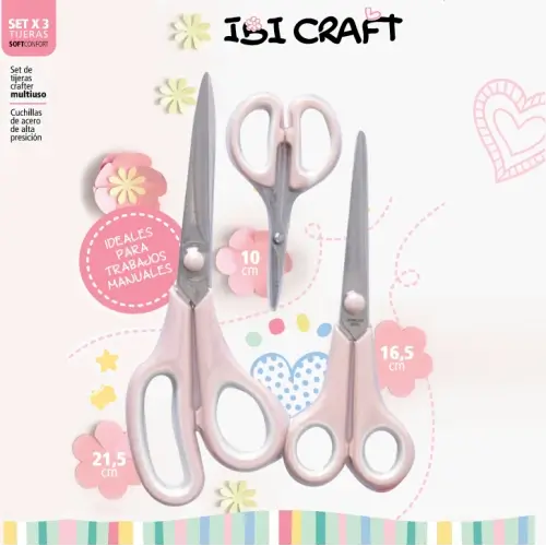 SET DE TIJERAS IBICRAFT X 3 PIEZAS 21.5-16.5-10 CM