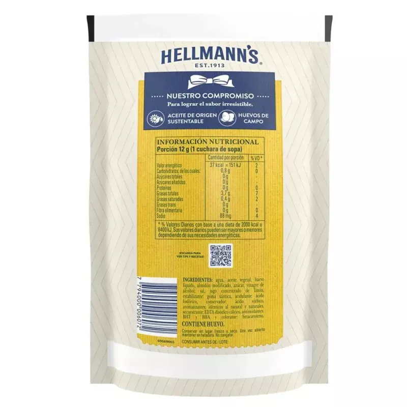 MAYONESA HELLMANS COMUN x 475 GRAMOS
