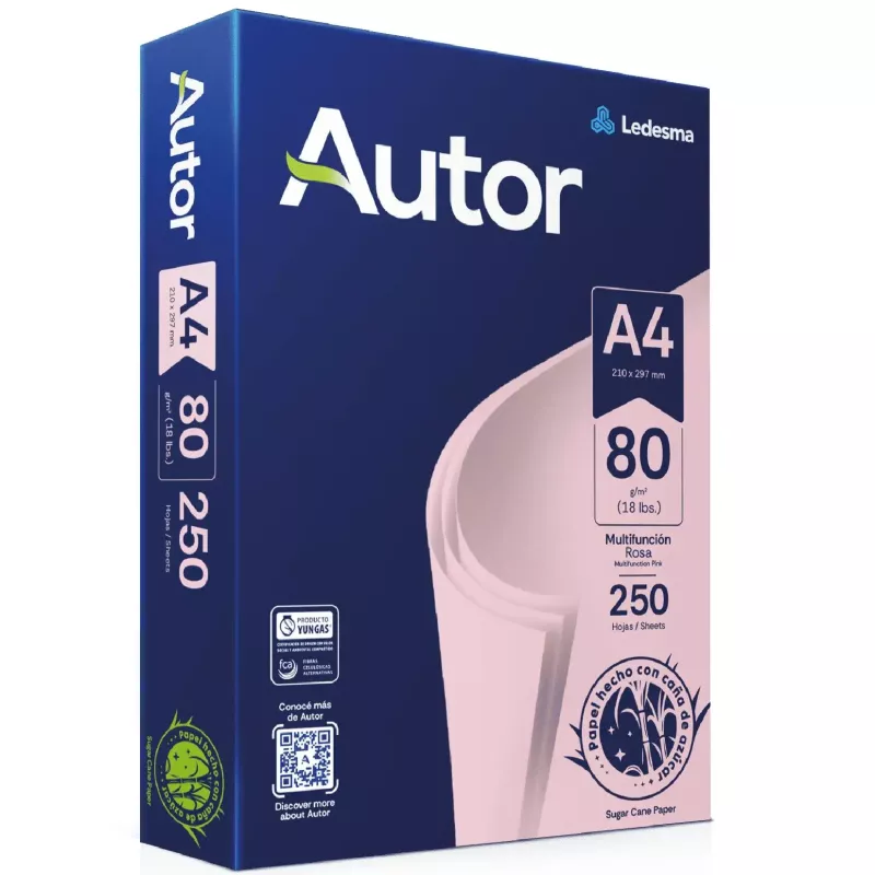 RESMA COLOR A4 X 250 HS 80 GRS. LEDESMA ROSA