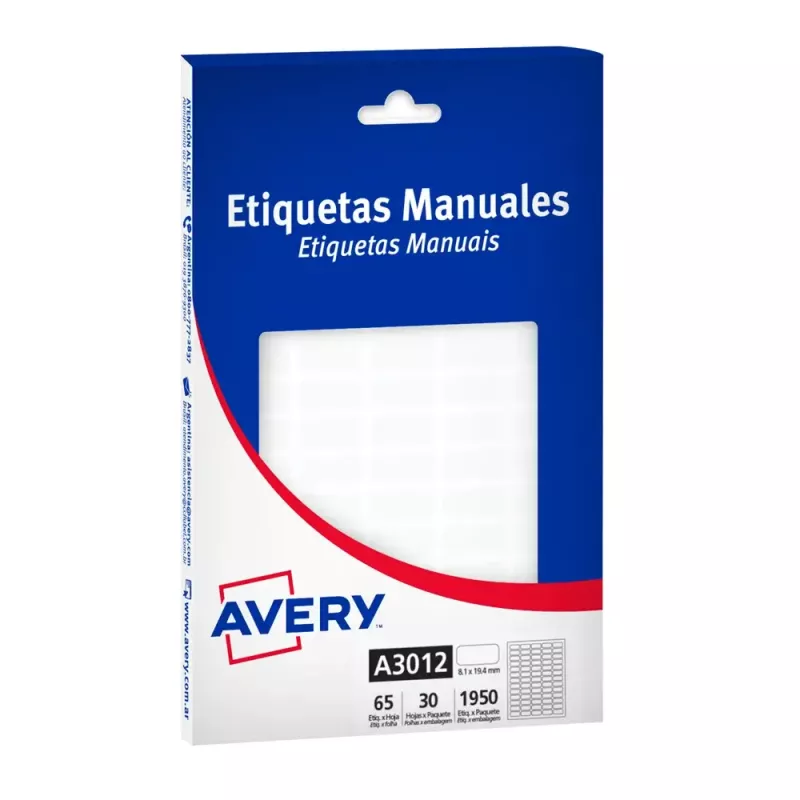 ETIQUETAS AVERY 8.1x19.4 MM. CODIGO 3012 - CAJA