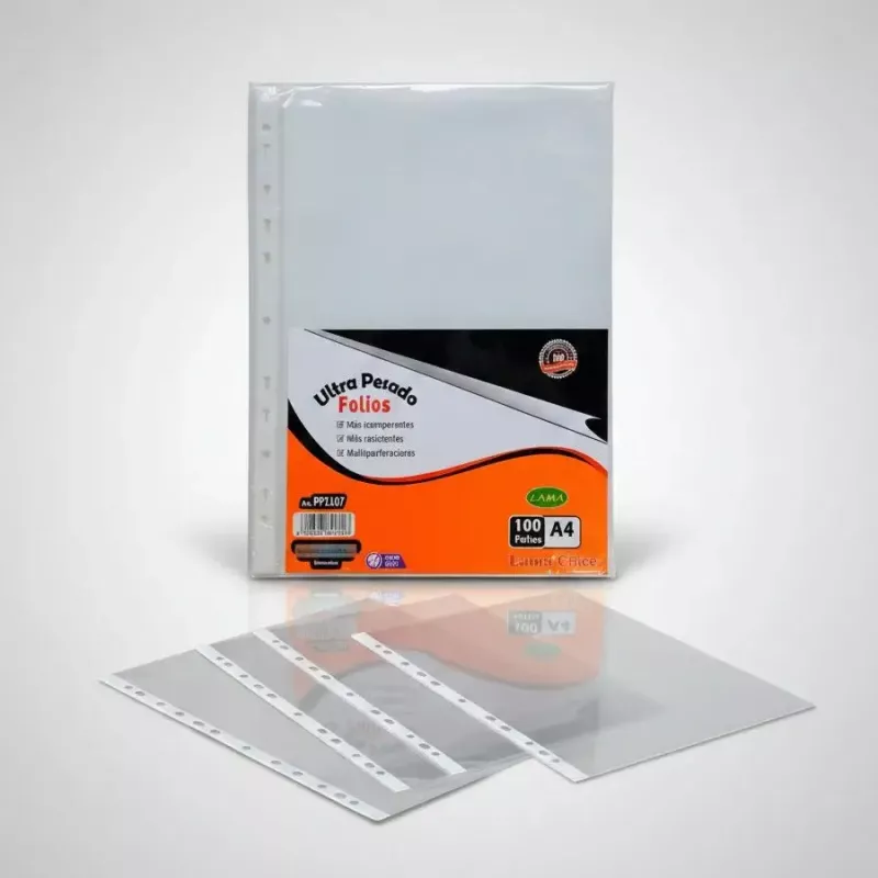 Folios y fundas plásticas A4 reforzadas 70 micrones transparentes cristal.