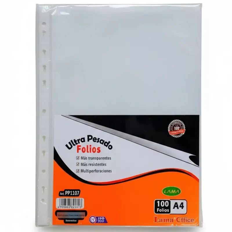 Folios plásticos A4 de máxima resistencia 70 micrones para carpetas de 2 y 3 anillos.