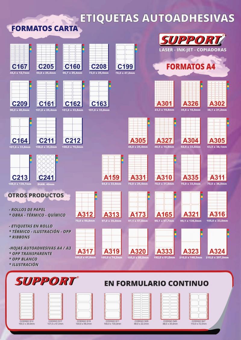 ETIQUETAS SUPPORT A4 105 x 148,50 A321 x 100 HOJAS