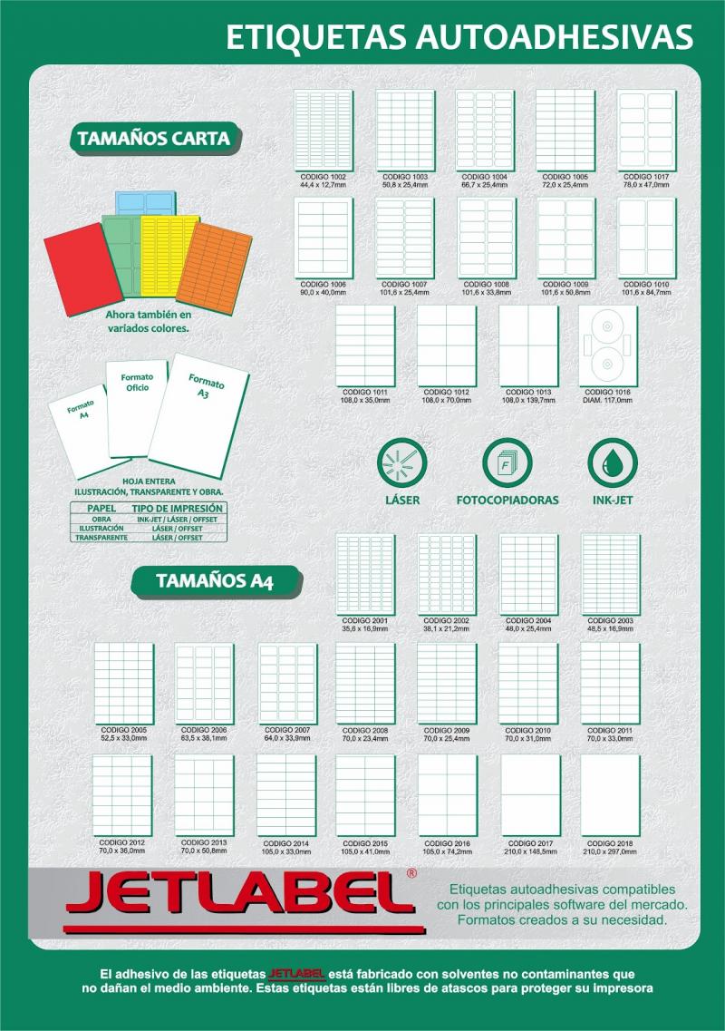 ETIQUETAS JET LABEL A4 70 x 36 2012  x100 HOJAS