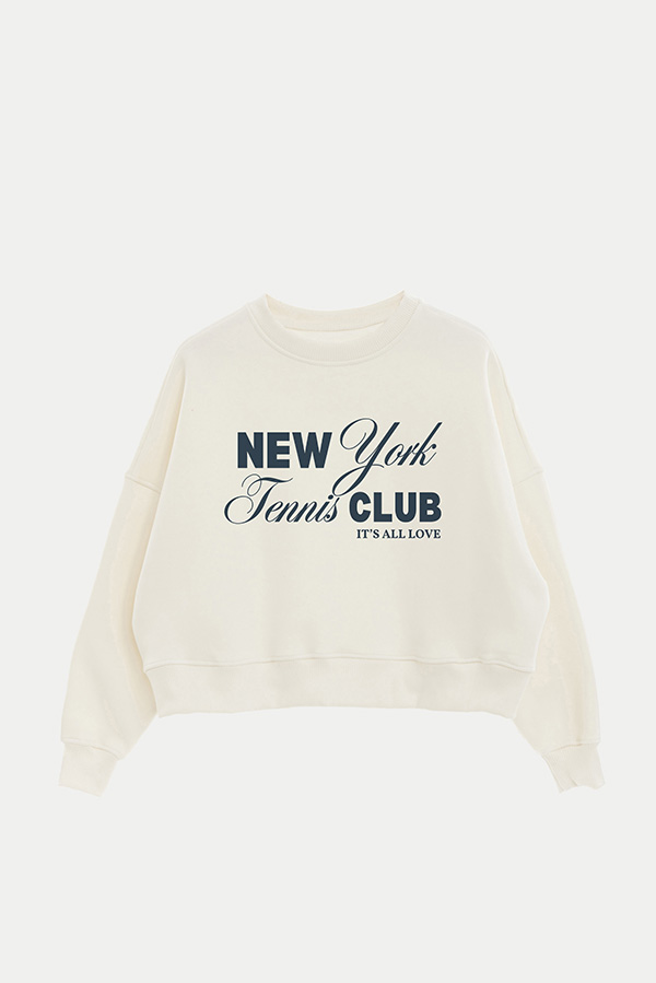 BUZO CROP ESTAMPADO VARSITY NY IT'S ALL LOVE