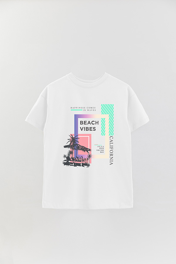 REMERA OVER ESTAMPADA HAPPINESS COMES IN WAVES