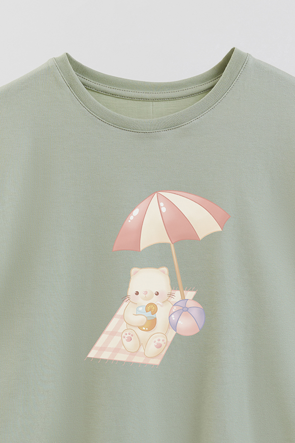 REMERA GIRL OVER SUMMER CAT SUNBATHING