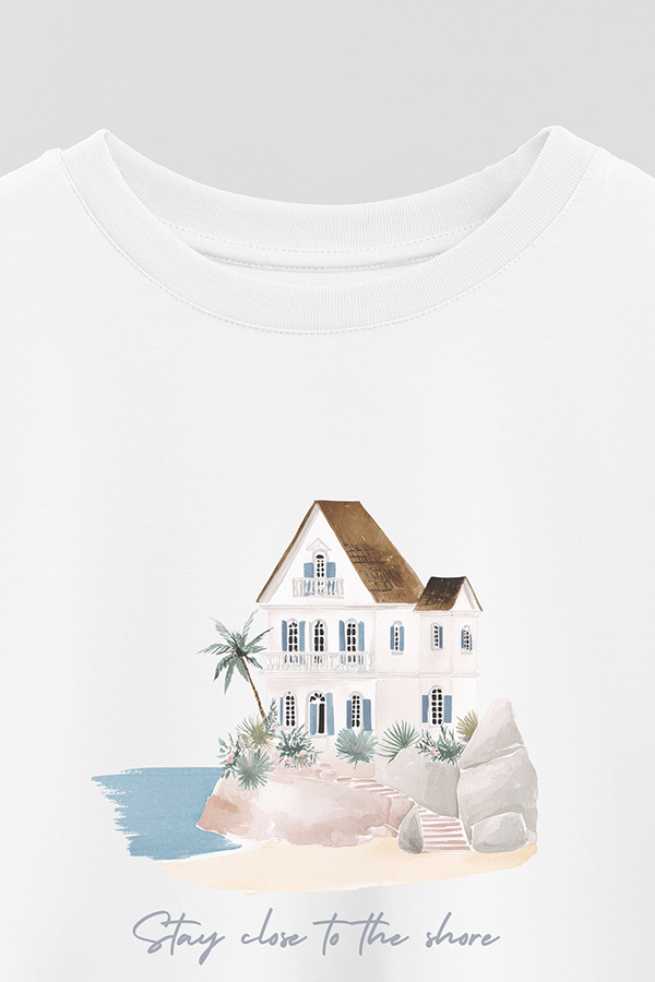 REMERA CROP ESTAMPADA COASTAL CLOSE TO THE SHORE