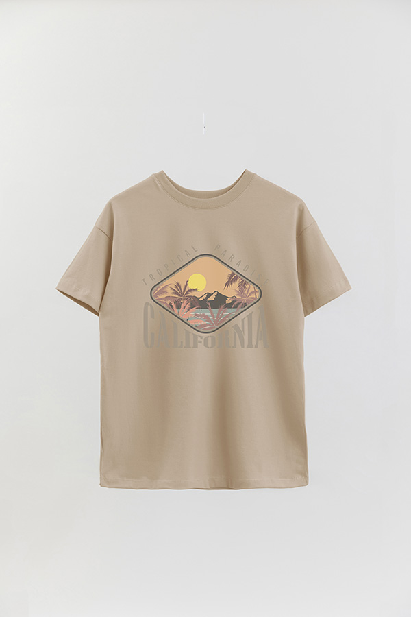 REMERA OVER ESTAMPADA TROPICAL PARADISE CALIFRONIA