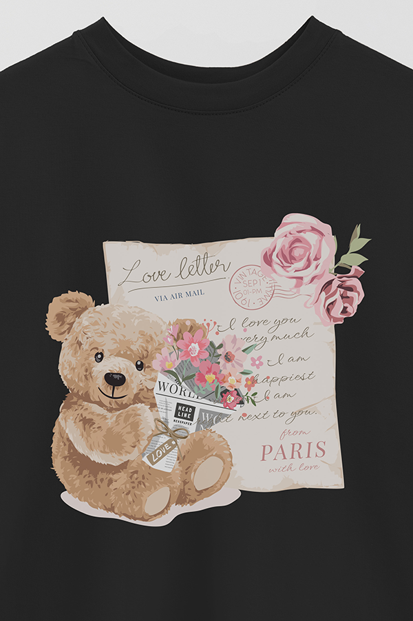REMERA OVER ESTAMPADA UNISEX TEDDY LOVE LETTER