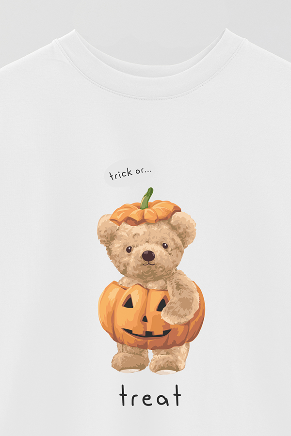 REMERA OVER ESTAMPADA UNISEX TEDDY TRICK OR TREAT