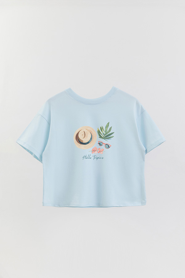 REMERA CROP ESTAMPADA COASTAL HELLO TROPICS