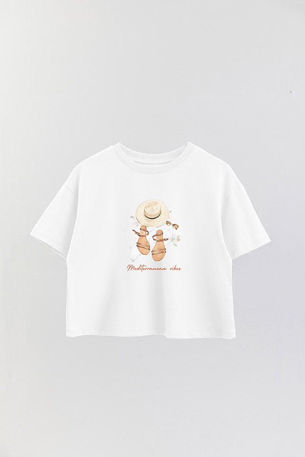 REMERA CROP ESTAMPADA COASTAL MEDITERRANEAN VIBES