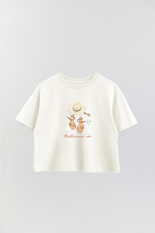 REMERA CROP ESTAMPADA COASTAL MEDITERRANEAN VIBES
