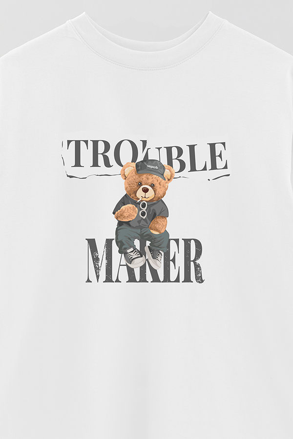 REMERA OVER ESTAMPADA UNISEX TROUBLE MAKER