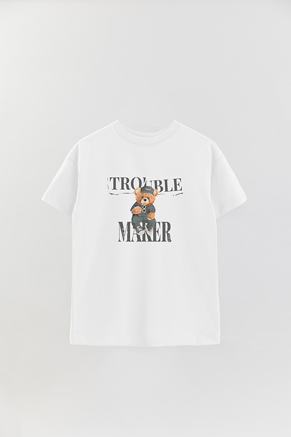 REMERA OVER ESTAMPADA UNISEX TROUBLE MAKER