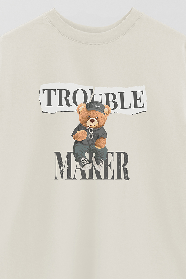 REMERA OVER ESTAMPADA UNISEX TROUBLE MAKER