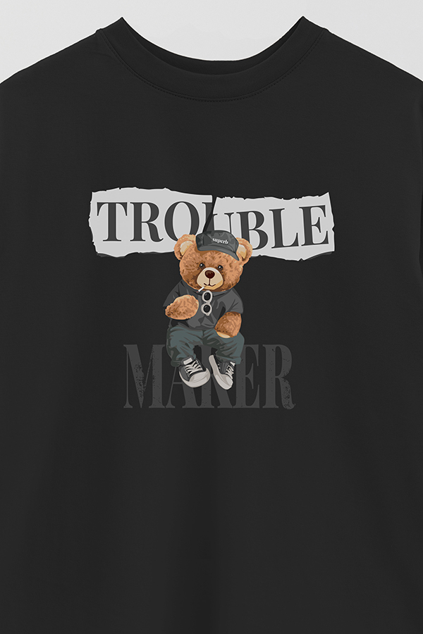 REMERA OVER ESTAMPADA UNISEX TROUBLE MAKER