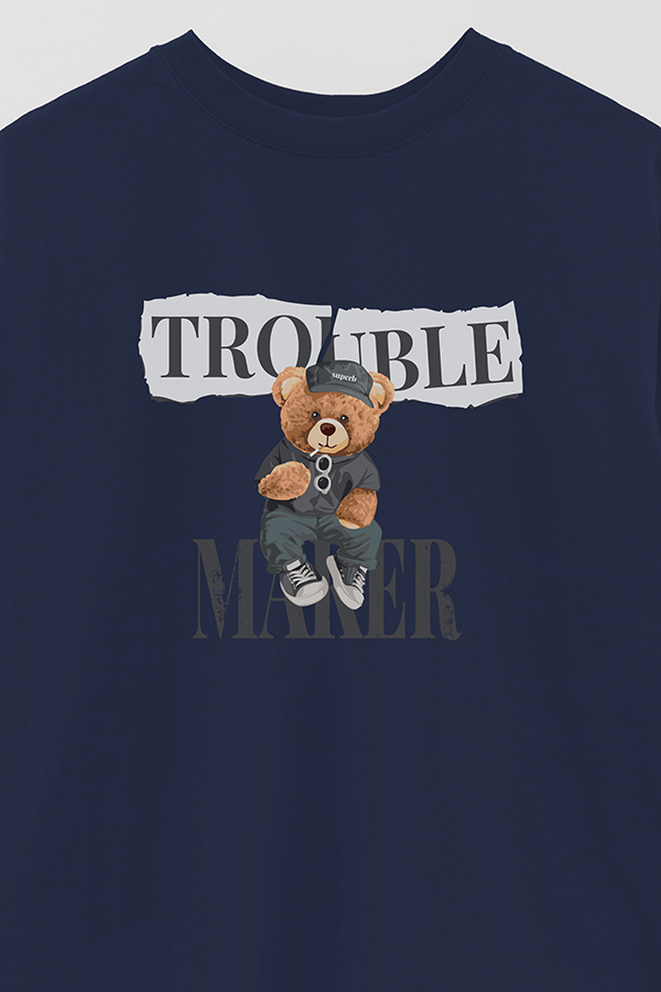 REMERA OVER ESTAMPADA UNISEX TROUBLE MAKER