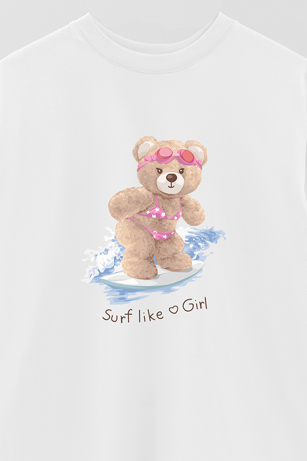 REMERA OVER ESTAMPADA UNISEX SURF LIKE A GIRL
