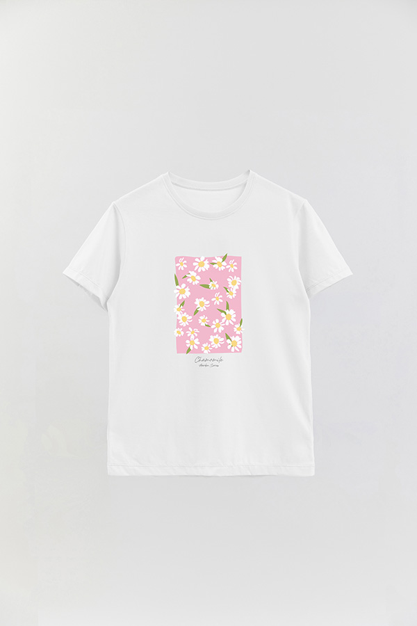 REMERA BASICA ESTAMPADA GARDEN CHAMOMILE PINK