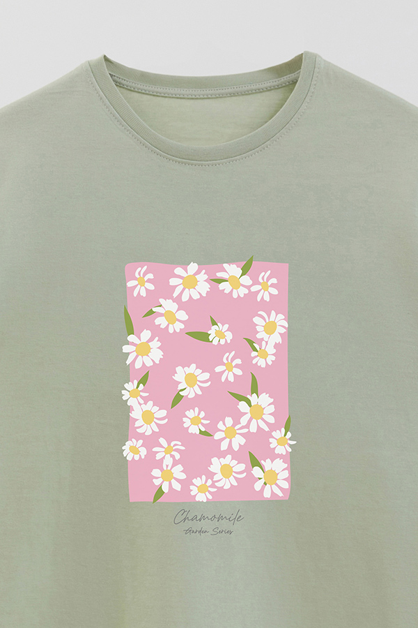 REMERA BASICA ESTAMPADA GARDEN CHAMOMILE PINK