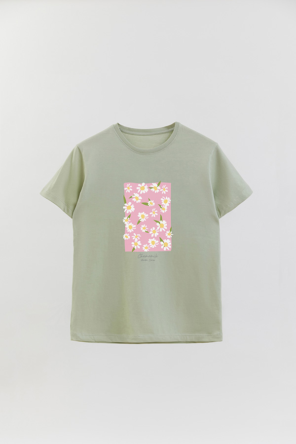 REMERA BASICA ESTAMPADA GARDEN CHAMOMILE PINK