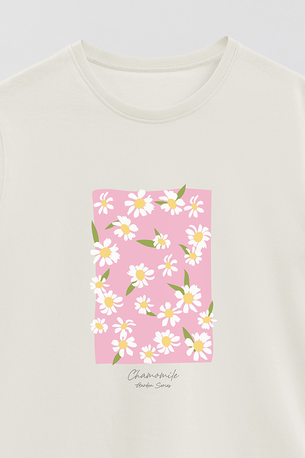 REMERA BASICA ESTAMPADA GARDEN CHAMOMILE PINK