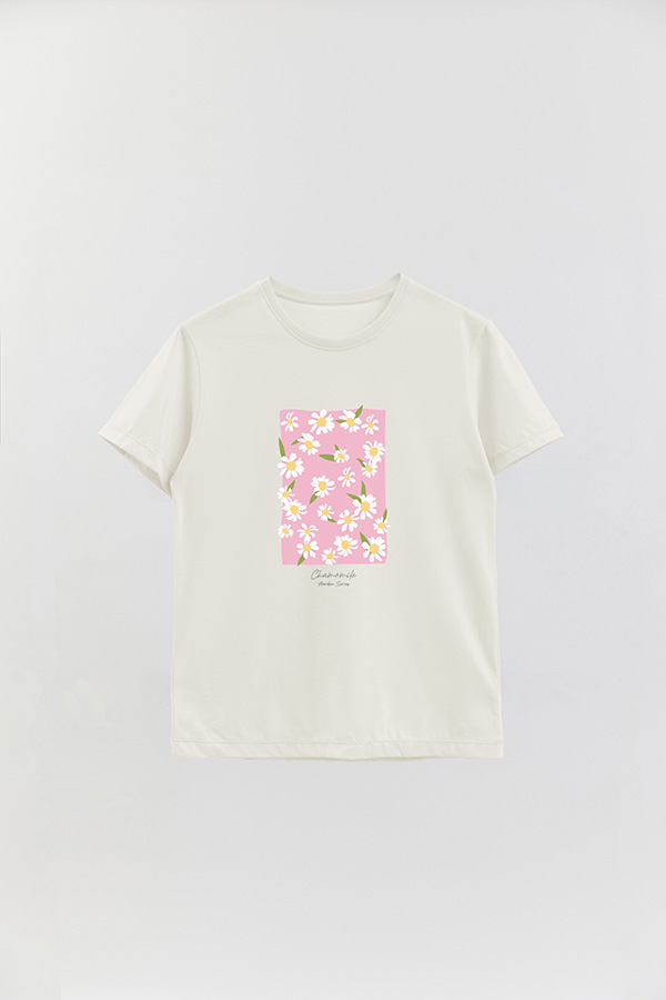 REMERA BASICA ESTAMPADA GARDEN CHAMOMILE PINK